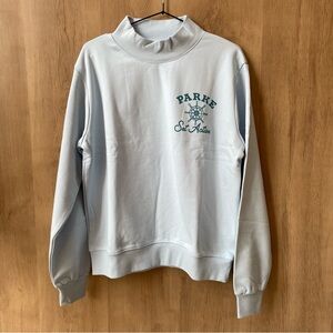 Parke Light Blue Mock Neck Sweatshirt with Teal Chest Logo